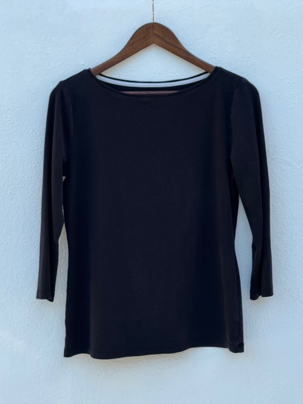 Black Cotton 3/4 Sleeve Tee